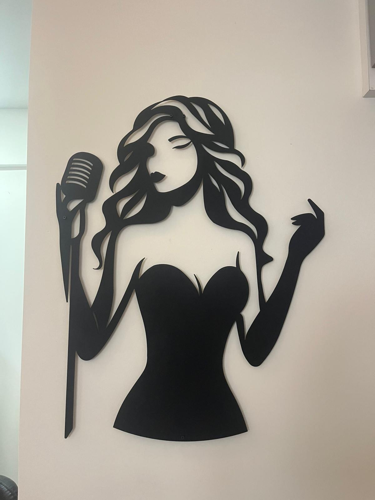 Jazz Singer Silhouette Metal Wall Art - Elegant Female Vocalist Decor - KAF355