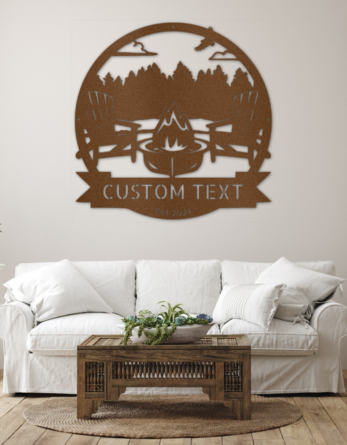 Load image into Gallery viewer, Lake Scene Metal Sign - Personalized Gifts - Custom Campfire and Camper Decor Sign