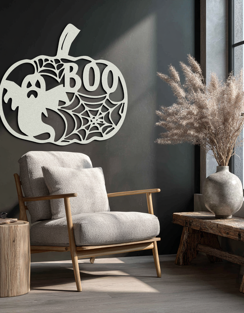 Load image into Gallery viewer, Halloween Pumpkin Ghost Metal Wall Art – Spooky Black Steel Holiday Decoration- KAF501