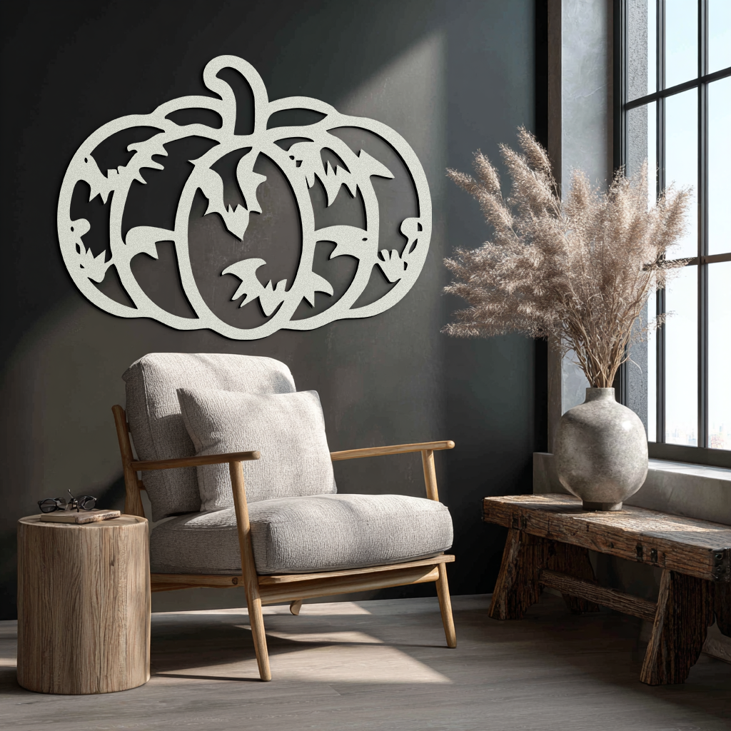 Halloween Pumpkin Faces Metal Wall Art – Spooky Black Steel Decoration- KAF502