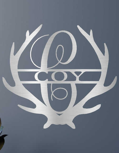 Load image into Gallery viewer, Name Sign - Custom Metal Sign, Antler Artwork, Deer Monogram, Christmas Gift