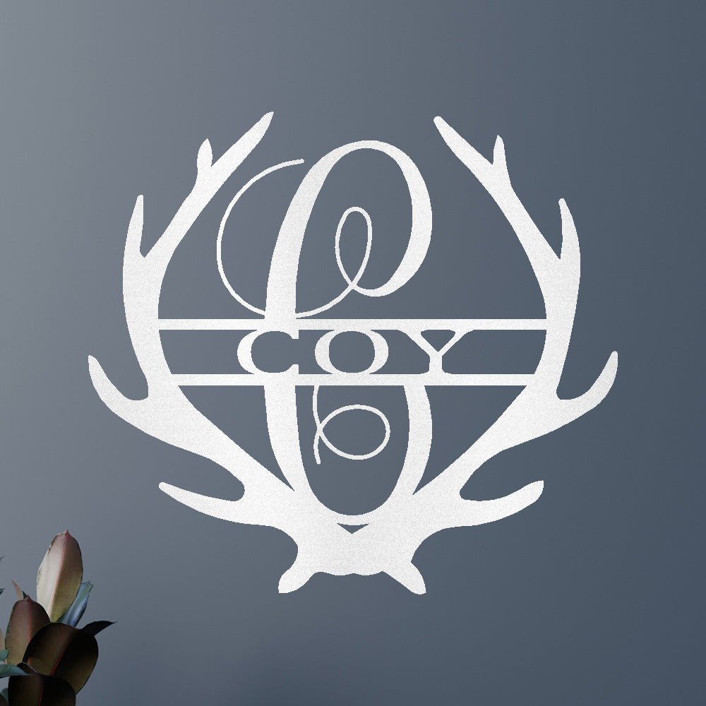 Name Sign - Custom Metal Sign, Antler Artwork, Deer Monogram, Christmas Gift