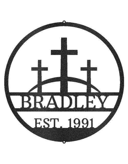 Load image into Gallery viewer, Three Crosses Jesus Personalized Gifts - Custom Metal Sign, In Loving Memory