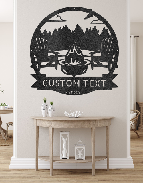 Load image into Gallery viewer, Lake Scene Metal Sign - Personalized Gifts - Custom Campfire and Camper Decor Sign