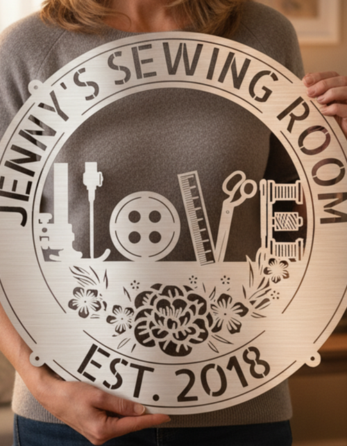 Load image into Gallery viewer, Sewing Love - Personalized Metal Sign for Sewing Room Decor