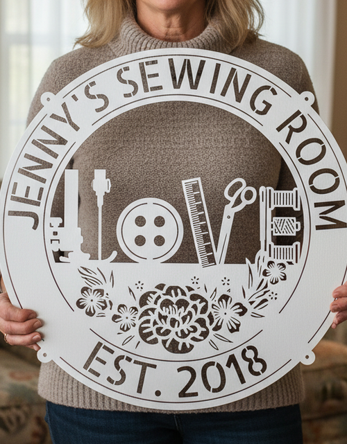 Load image into Gallery viewer, Sewing Love - Personalized Metal Sign for Sewing Room Decor