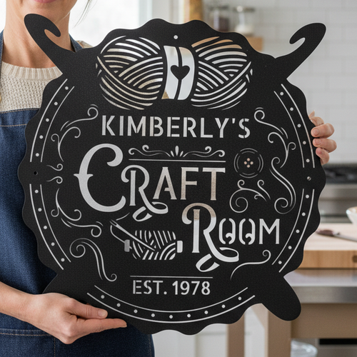 Load image into Gallery viewer, Crochet & Craft Room Custom Metal Sign – Sewing Room Decor