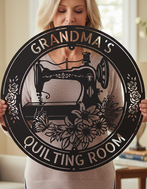 Load image into Gallery viewer, Sewing Sign - Personalized Metal Sign for Quilting Room Decor