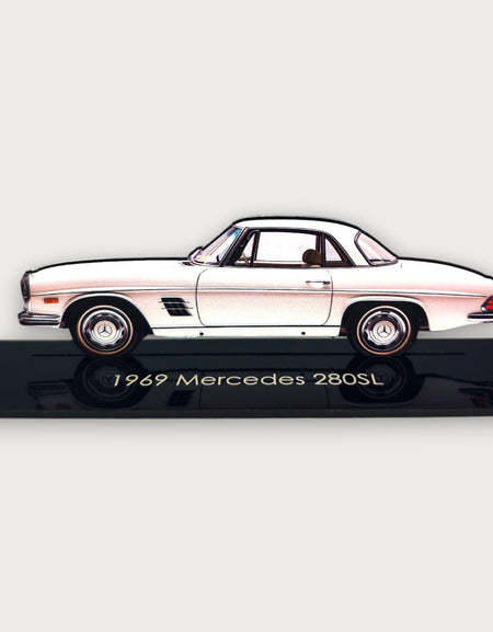 1969 Mercedes 280SL (2) Metal Araba Duvar Sanatı, Renkli 2D Pres Döküm Araba Dekoru, Siluet Metal Duvar Sanatı, Araba Severler İçin Hediye, Ayrıntılı Renkli Metal Araba