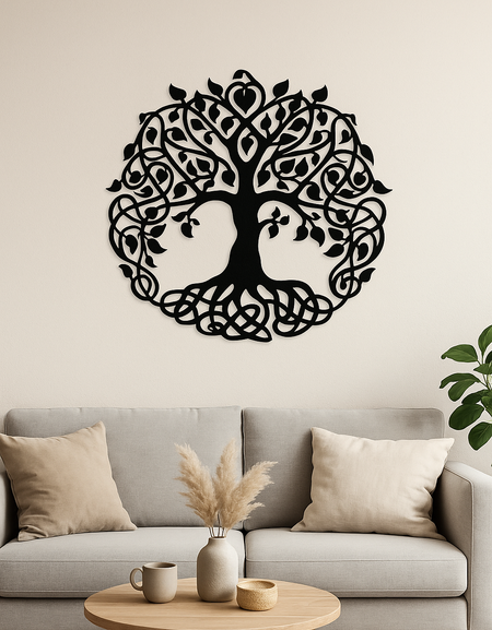 Celtic Tree of Life Metal Wall Art – Black Powder-Coated Modern Decor for Living Room, Bedroom, or Office