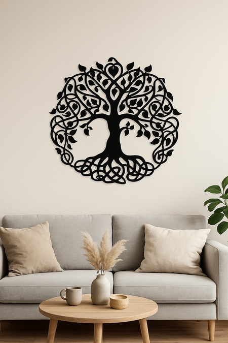 Celtic Tree of Life Metal Wall Art – Black Powder-Coated Modern Decor for Living Room, Bedroom, or Office