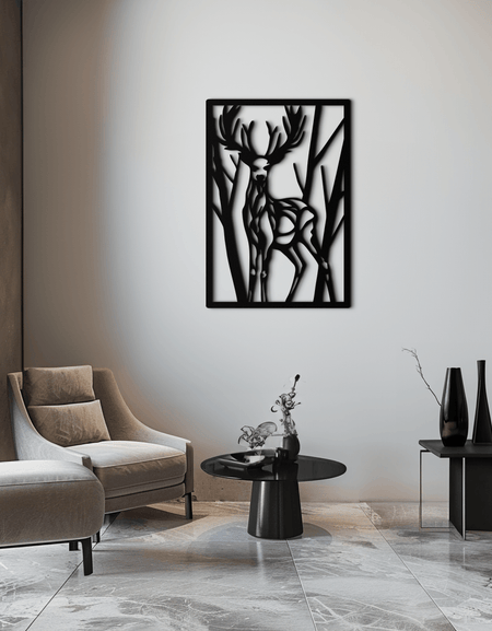 Metal Deer Wall Art - Modern Stag Metal Wall Decor - Forest Theme Metal Wall Hanging - Laser Cut Metal Artwork for Living Room, Dining Room & Office - KAF001