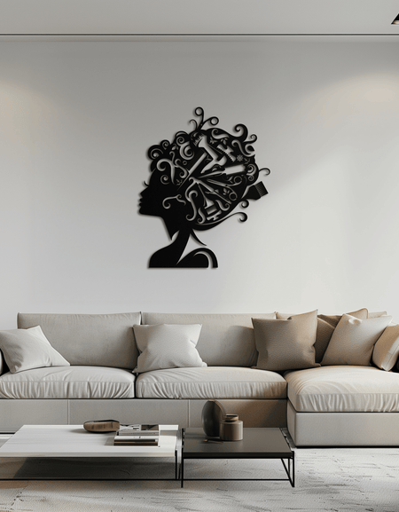 Kuaför Metal Duvar Sanatı - Salonlar ve Stüdyolar için Çelik Duvar Dekoru - KAF004