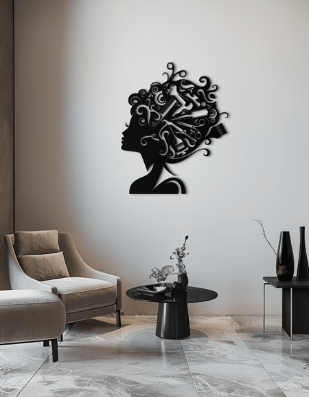 Kuaför Metal Duvar Sanatı - Salonlar ve Stüdyolar için Çelik Duvar Dekoru - KAF004