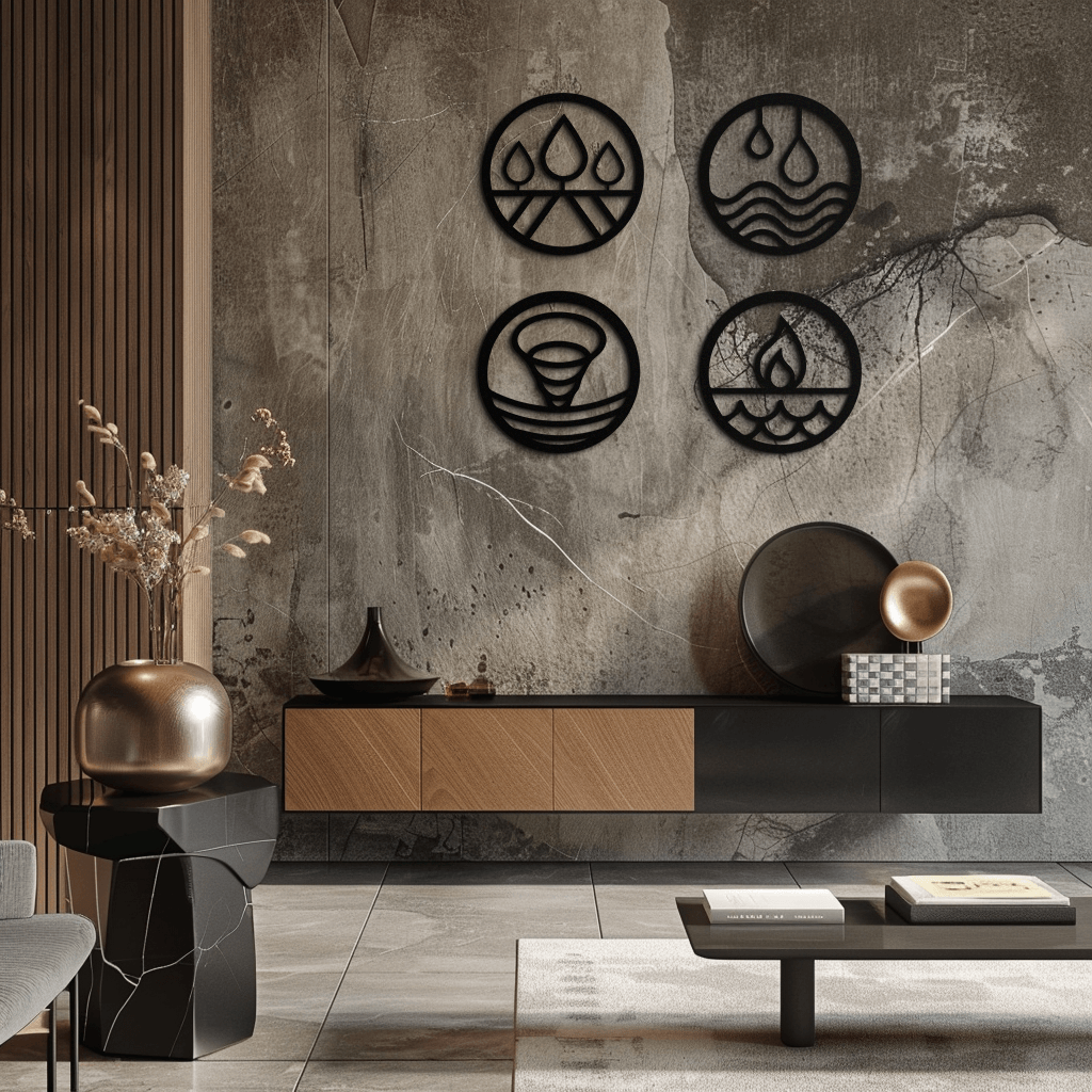 Four Elements Metal Duvar Sanatı - Ev ve Ofis için Çelik Duvar Dekoru - KAF010