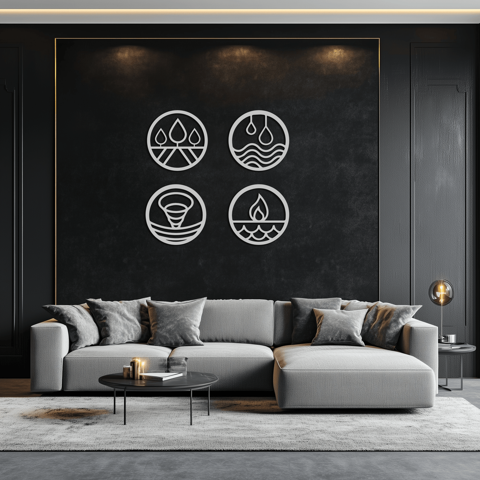 Four Elements Metal Duvar Sanatı - Ev ve Ofis için Çelik Duvar Dekoru - KAF010