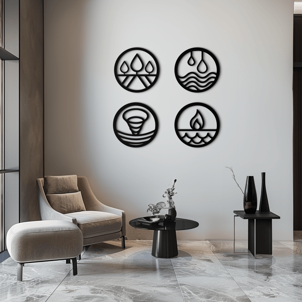 Four Elements Metal Duvar Sanatı - Ev ve Ofis için Çelik Duvar Dekoru - KAF010