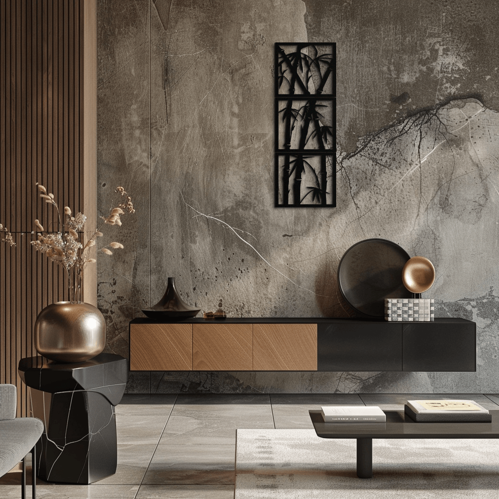 Bambu Panel Metal Duvar Sanatı - Ev ve Ofis için Çelik Duvar Dekoru - KAF011