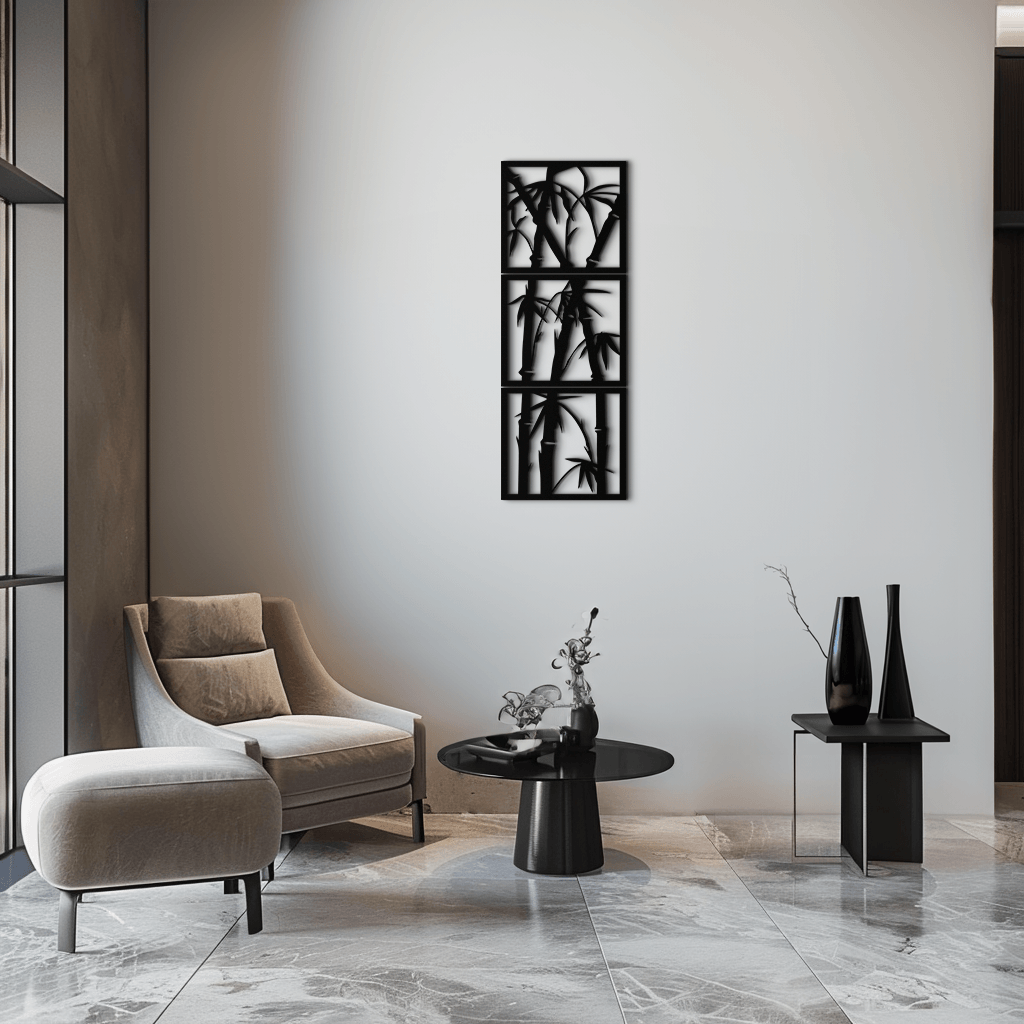 Bambu Panel Metal Duvar Sanatı - Ev ve Ofis için Çelik Duvar Dekoru - KAF011