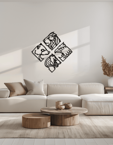 Four Animal Totem Metal Wall Art - Steel Wall Decor for Home and Office - KAF013