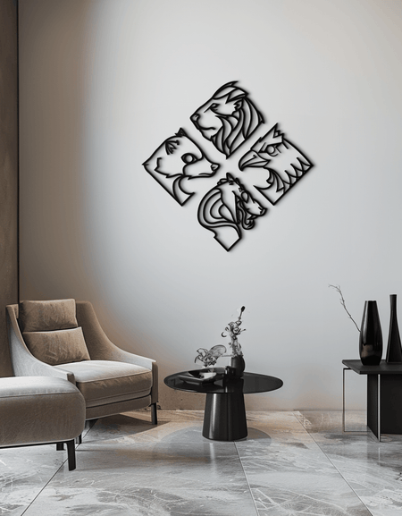 Four Animal Totem Metal Wall Art - Steel Wall Decor for Home and Office - KAF013