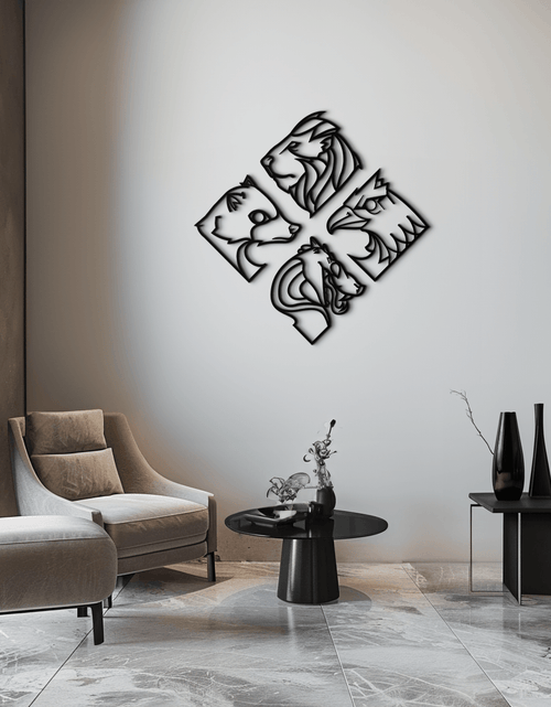 Resmi Galeri görüntüleyicisine yükleyin, Dört Hayvan Totem Metal Duvar Sanatı - Ev ve Ofis için Çelik Duvar Dekoru - KAF013
