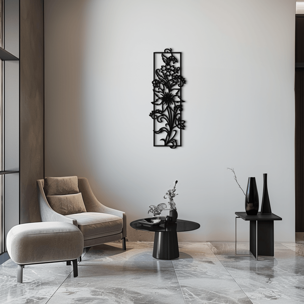 Çiçekli Panel Metal Duvar Sanatı - Ev ve Ofis için Çelik Duvar Dekoru - KAF015