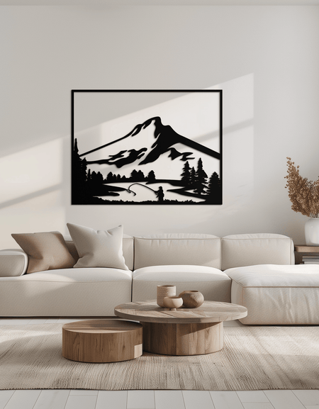 Dağ Balıkçılığı Metal Duvar Sanatı - Ev ve Kulübe için Çelik Duvar Dekoru - KAF017