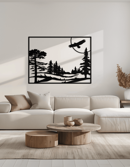 Forest Landscape Metal Wall Art - Steel Wall Decor for Home and Cabin - KAF018