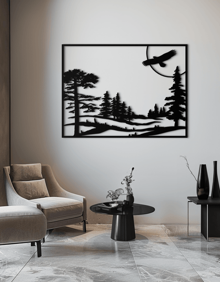 Forest Landscape Metal Wall Art - Steel Wall Decor for Home and Cabin - KAF018