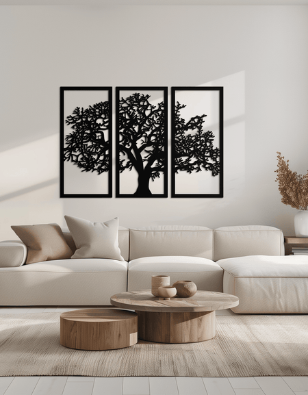 Hayat Ağacı Metal Duvar Sanatı - Ev ve Ofis için Üç Panelli Çelik Duvar Dekoru - KAF021