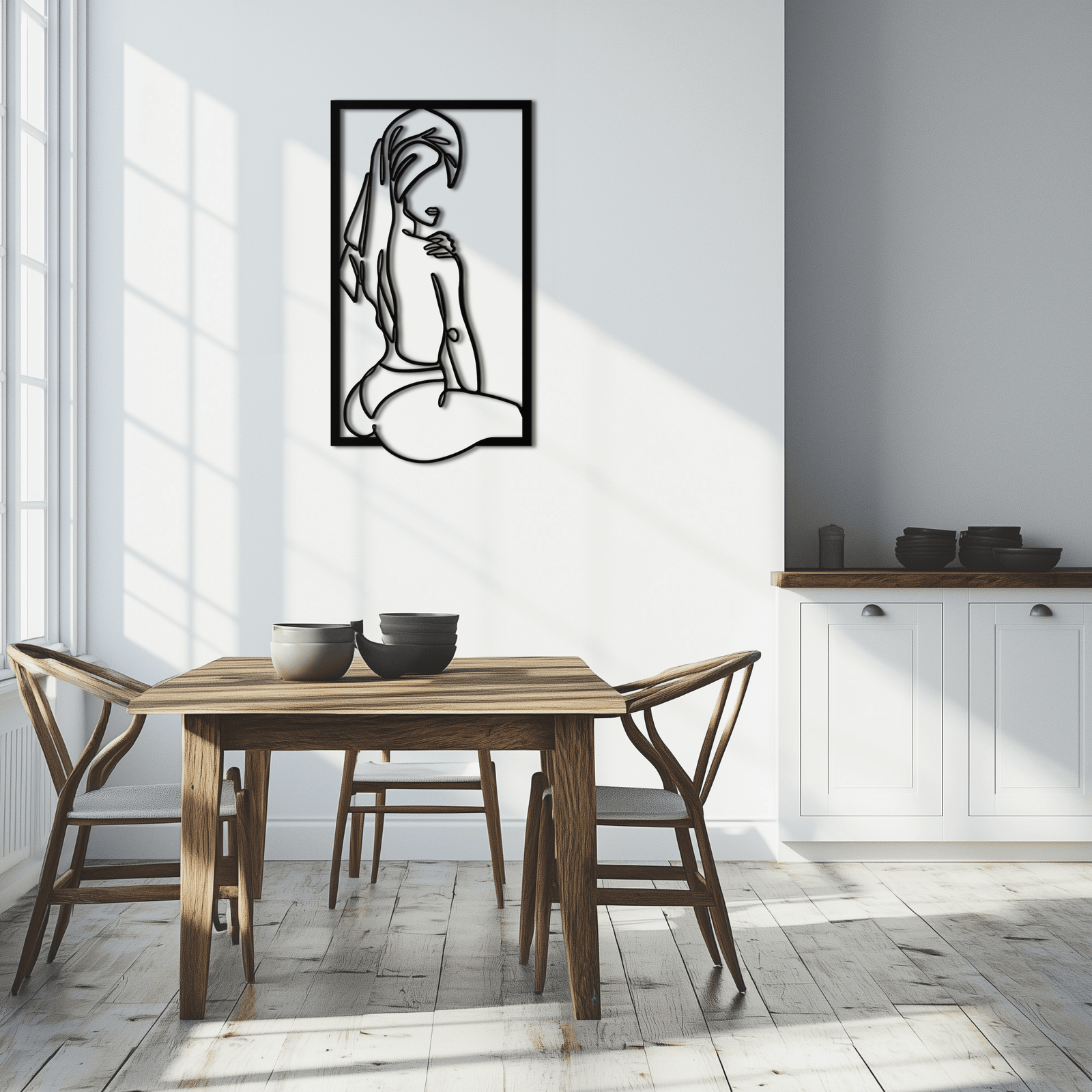 Minimalist Kadın Çizgi Sanatı Metal Duvar Dekoru - Modern Çelik Duvar Sanatı - KAF022