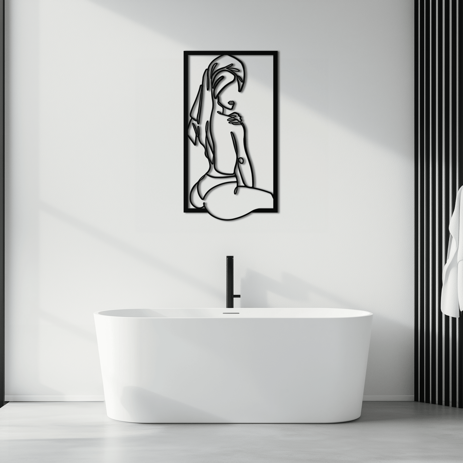 Minimalist Kadın Çizgi Sanatı Metal Duvar Dekoru - Modern Çelik Duvar Sanatı - KAF022