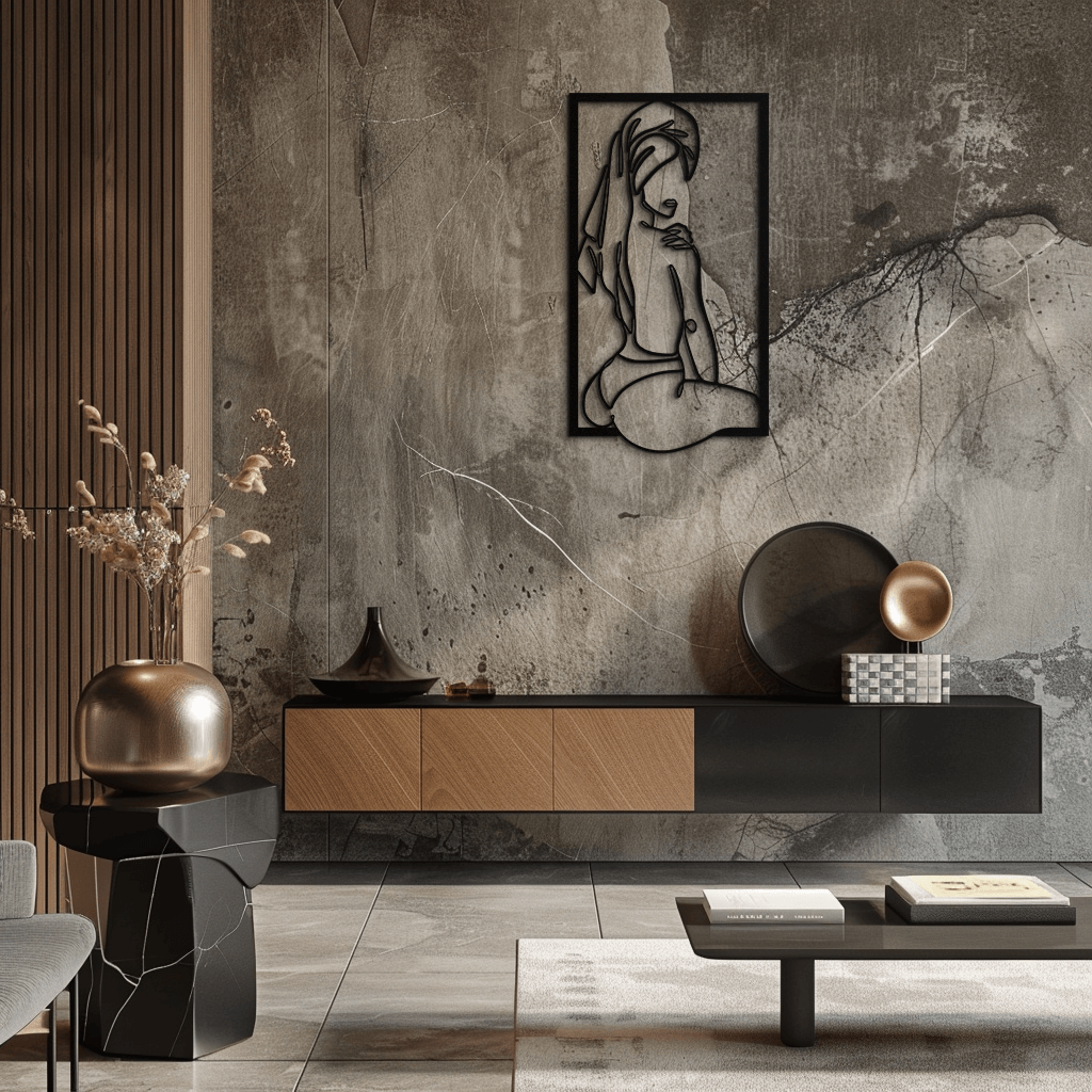 Minimalist Kadın Çizgi Sanatı Metal Duvar Dekoru - Modern Çelik Duvar Sanatı - KAF022