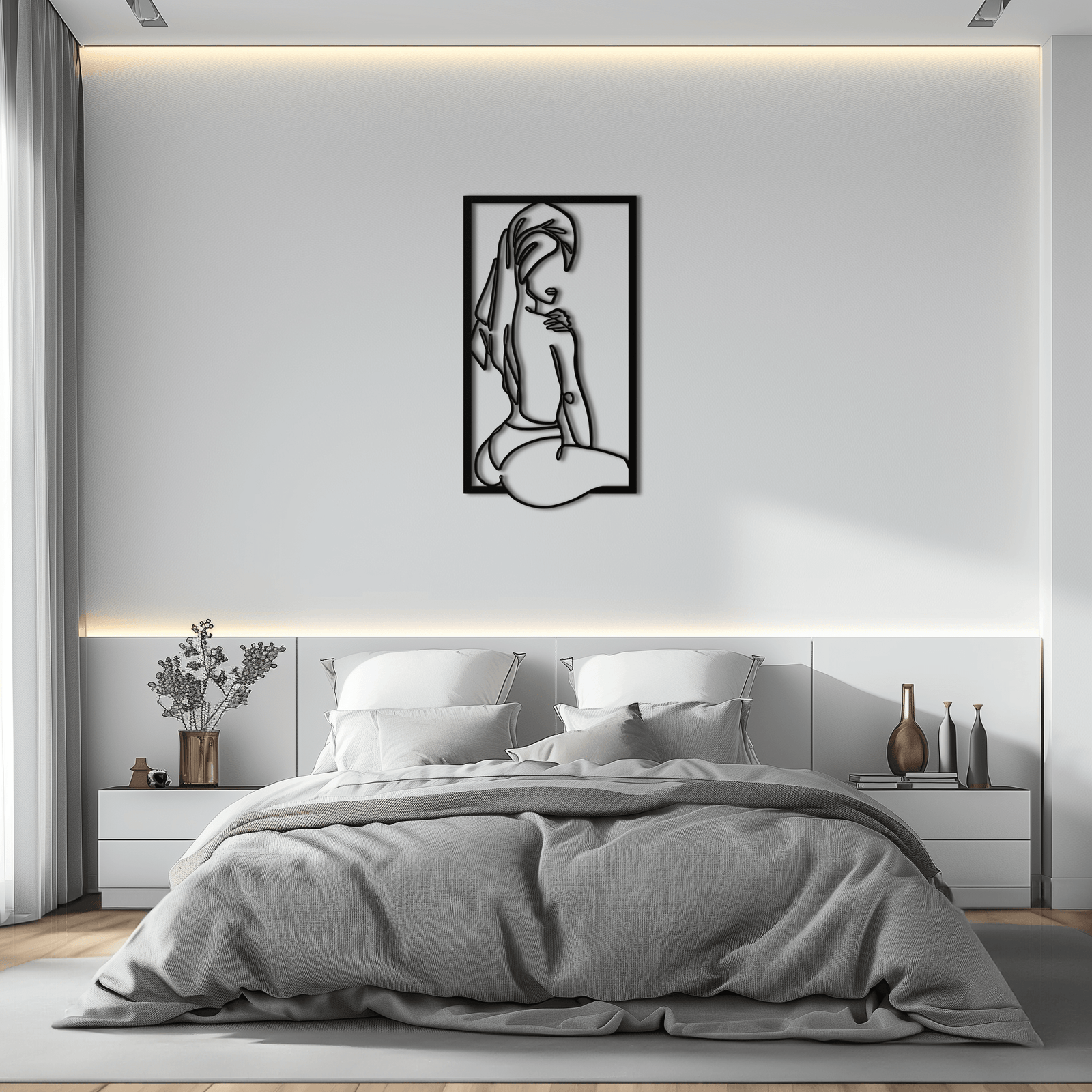 Minimalist Kadın Çizgi Sanatı Metal Duvar Dekoru - Modern Çelik Duvar Sanatı - KAF022