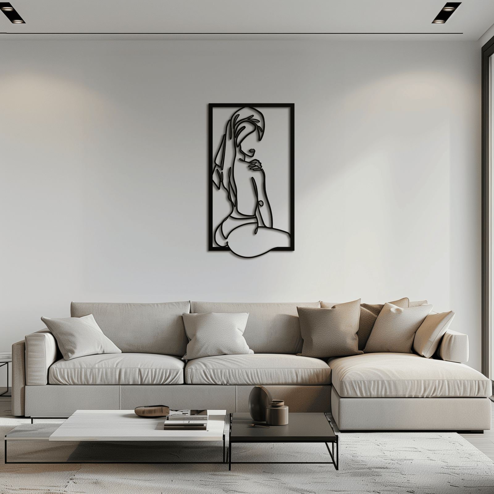 Minimalist Kadın Çizgi Sanatı Metal Duvar Dekoru - Modern Çelik Duvar Sanatı - KAF022