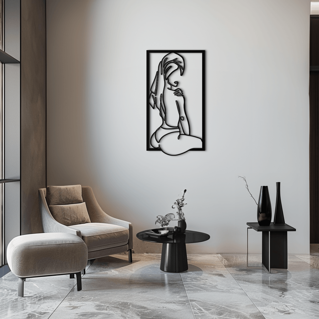 Minimalist Kadın Çizgi Sanatı Metal Duvar Dekoru - Modern Çelik Duvar Sanatı - KAF022