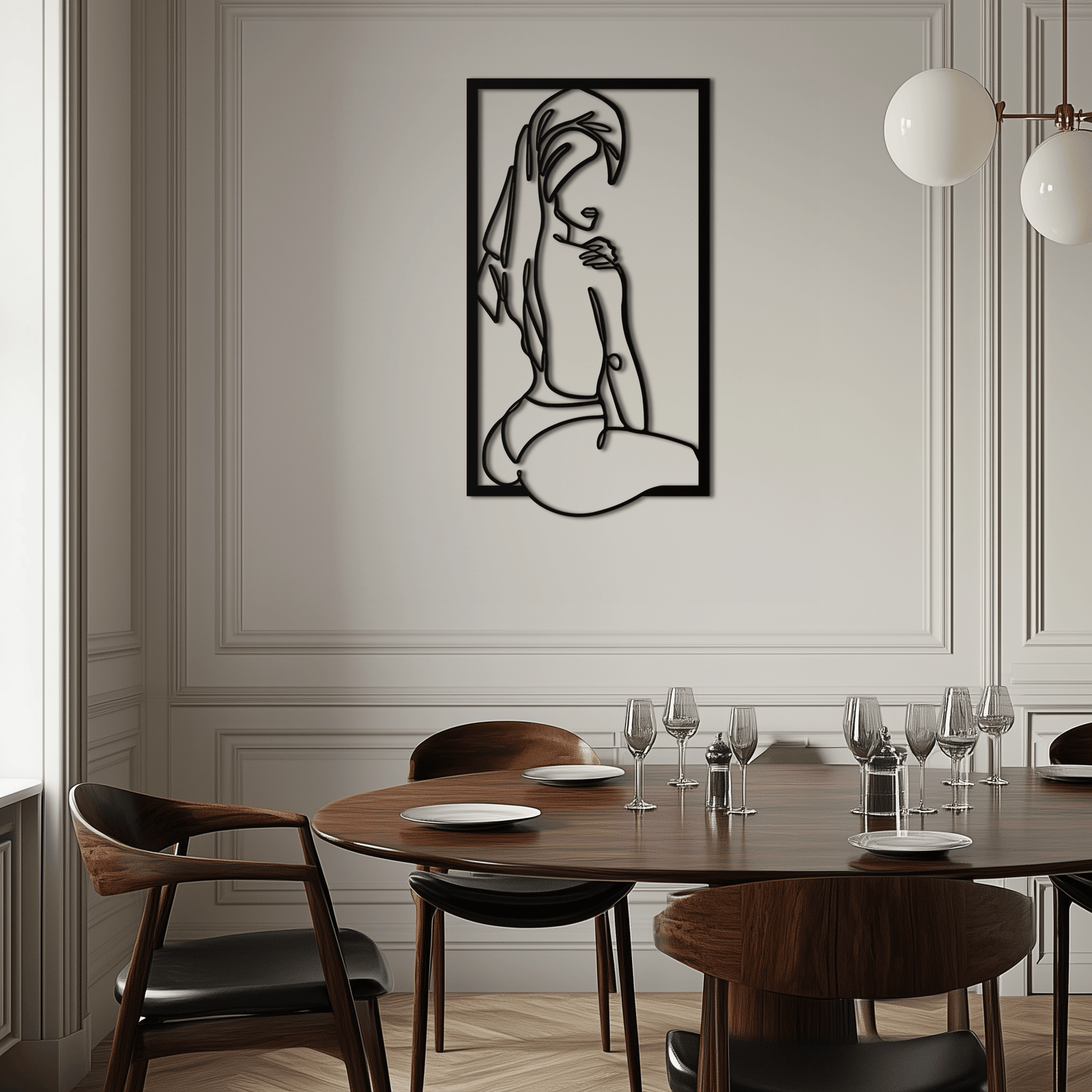 Minimalist Kadın Çizgi Sanatı Metal Duvar Dekoru - Modern Çelik Duvar Sanatı - KAF022