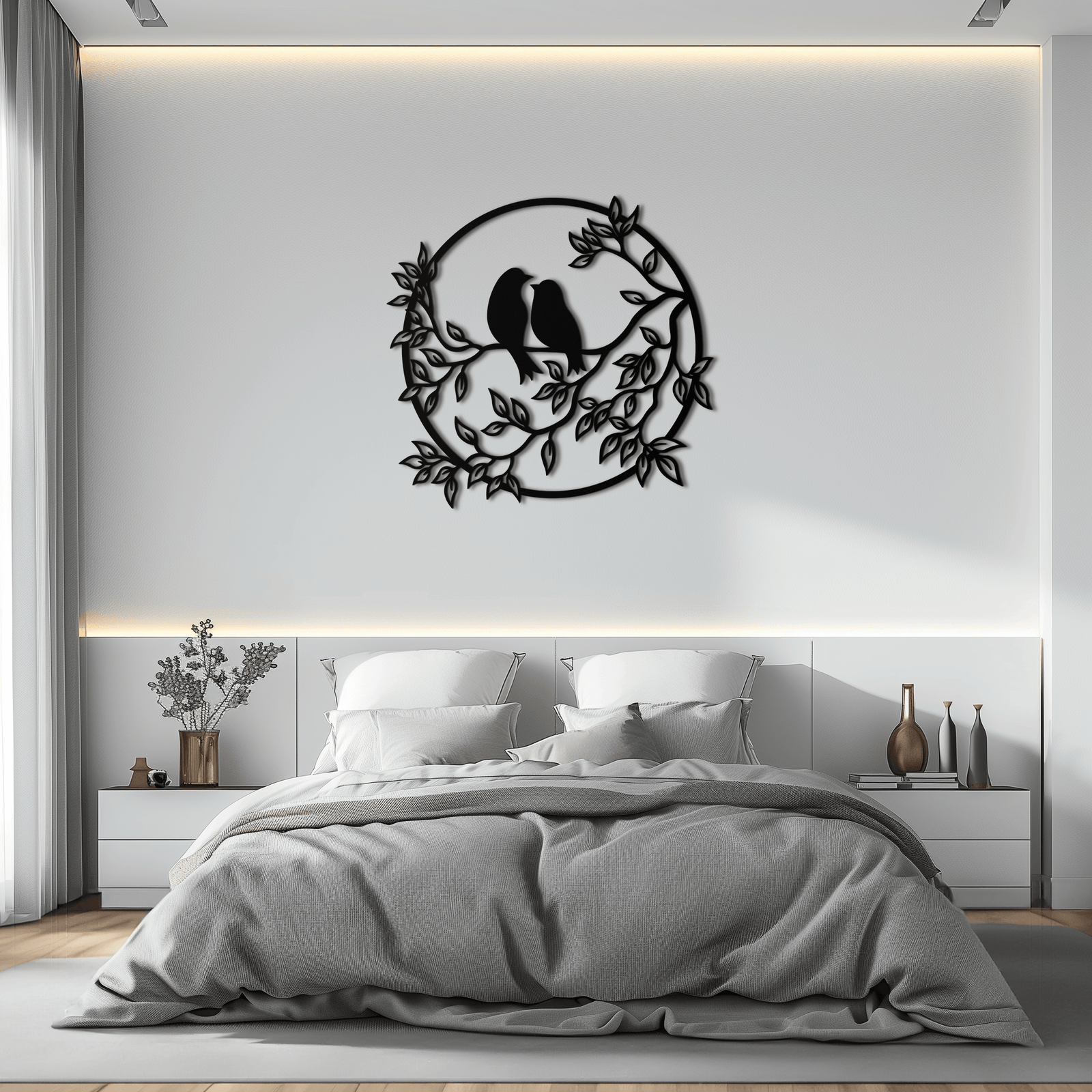 Aşk Kuşları Metal Duvar Sanatı - Ev ve Yatak Odası İçin Romantik Çelik Duvar Dekoru - KAF023