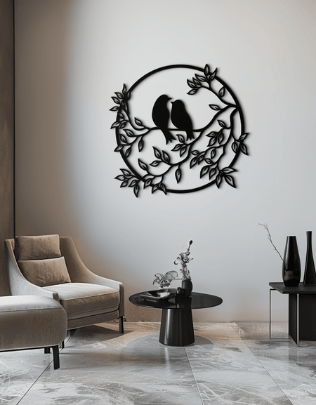 Aşk Kuşları Metal Duvar Sanatı - Ev ve Yatak Odası İçin Romantik Çelik Duvar Dekoru - KAF023