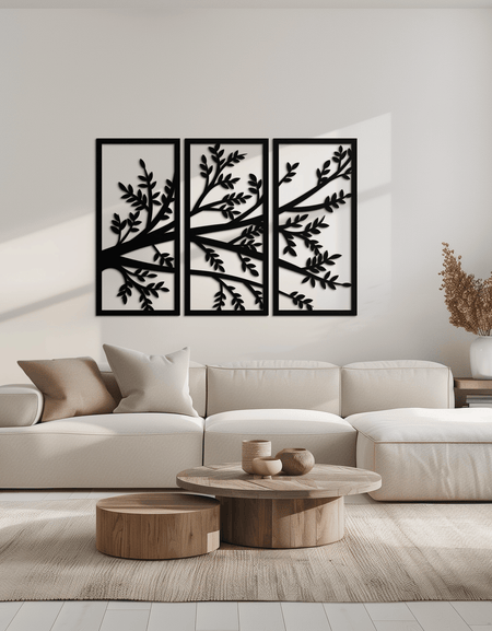 Branch Metal Duvar Sanatı - Üç Panelli Doğa Esintili Çelik Duvar Dekoru - KAF024