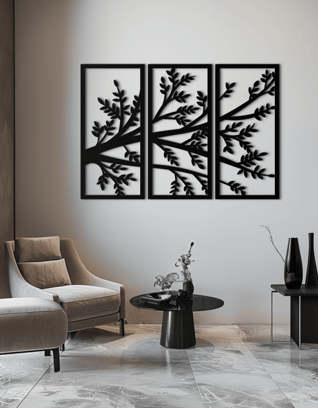 Branch Metal Duvar Sanatı - Üç Panelli Doğa Esintili Çelik Duvar Dekoru - KAF024