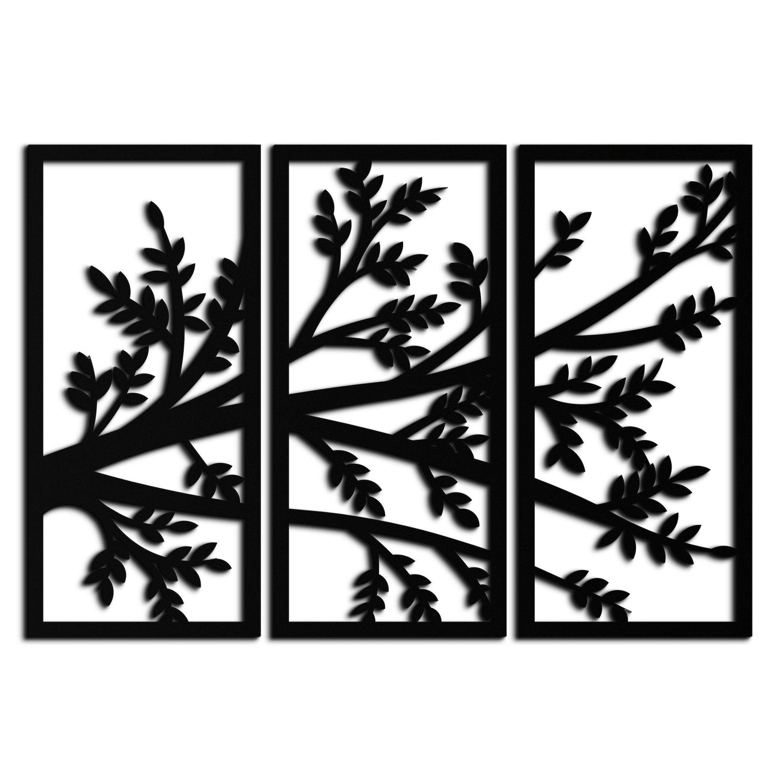 Branch Metal Duvar Sanatı - Üç Panelli Doğa Esintili Çelik Duvar Dekoru - KAF024