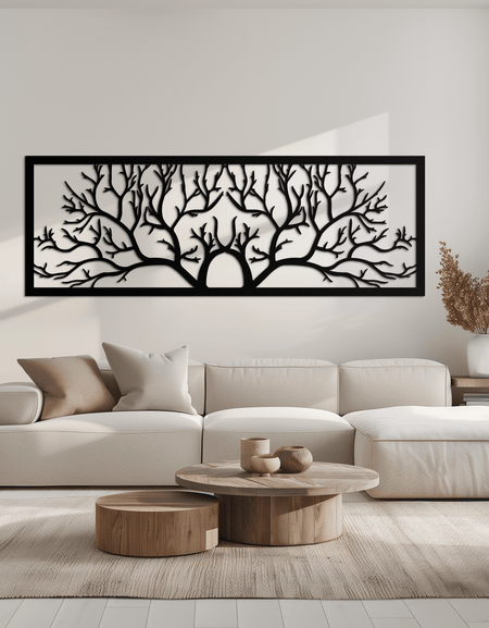 Hayat Ağacı Metal Duvar Sanatı - Büyük Yatay Çelik Duvar Dekoru - KAF025