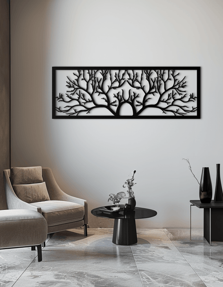 Hayat Ağacı Metal Duvar Sanatı - Büyük Yatay Çelik Duvar Dekoru - KAF025