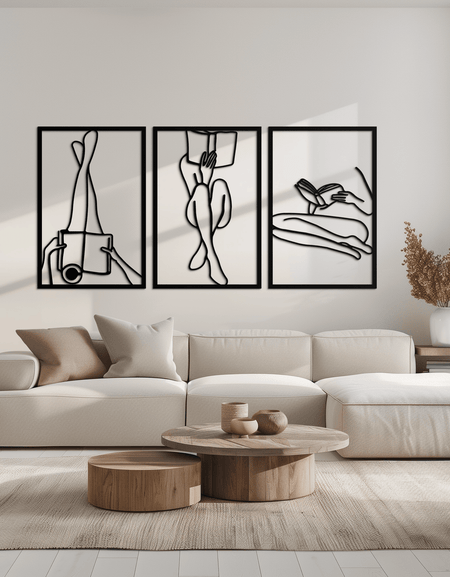 Reading Woman Metal Wall Art - Modern Minimalist Steel Wall Decor - KAF026
