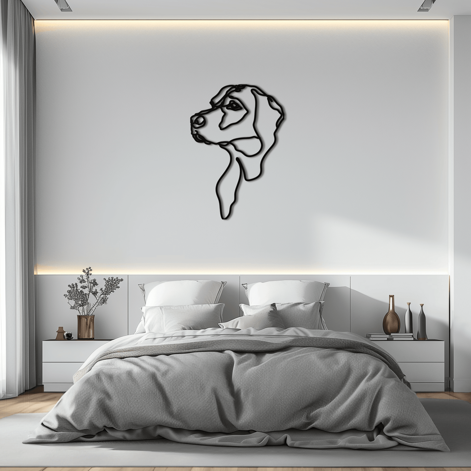 Minimalist Köpek Çizgi Sanatı - Modern Metal Duvar Dekoru - KAF027