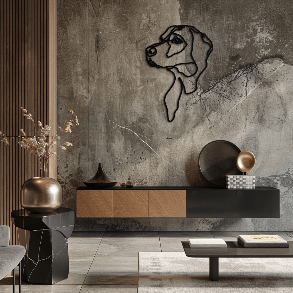 Minimalist Köpek Çizgi Sanatı - Modern Metal Duvar Dekoru - KAF027