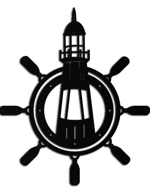 Load image into Gallery viewer, Lighthouse and Ship Wheel Metal Wall Art - Nautical Steel Wall Decor - KAF028
