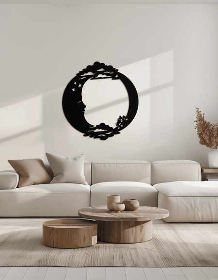 Ay ve Yıldızlar Metal Duvar Sanatı - Göksel Esintili Çelik Duvar Dekoru - KAF029